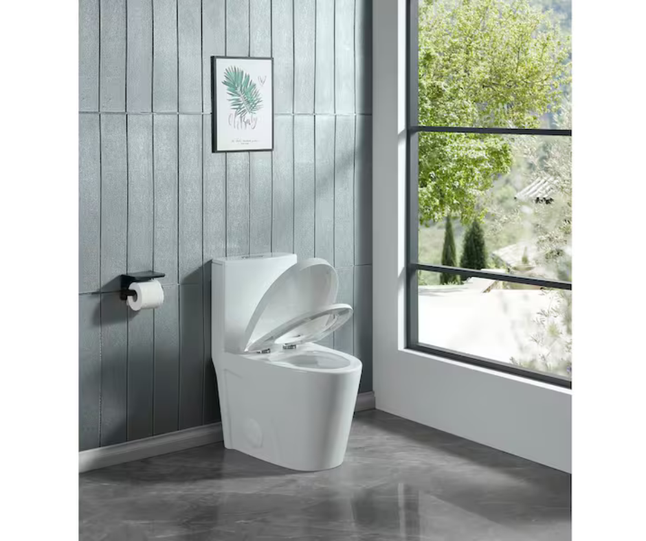 Abruzzo Lux 1-Piece Toilet 1.1/1.6 GPF Dual Flush Elongated Toilet 12 in. Rough In Toilet in Glossy White