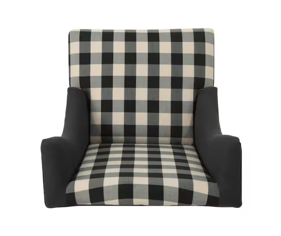 Noble House Toddman Black Checkerboard Fabric High-Back Club Chair