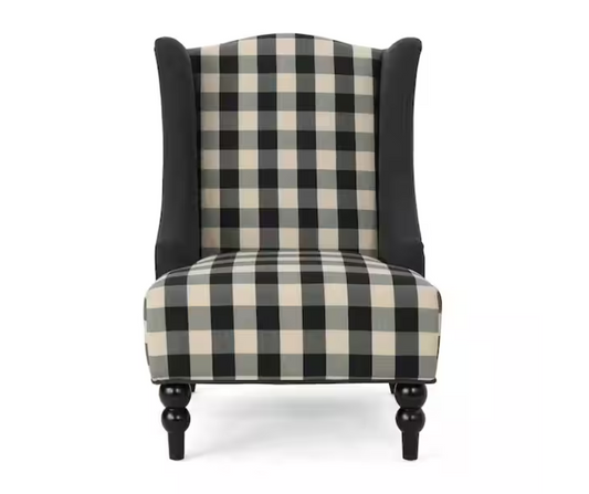 Noble House Toddman Black Checkerboard Fabric High-Back Club Chair