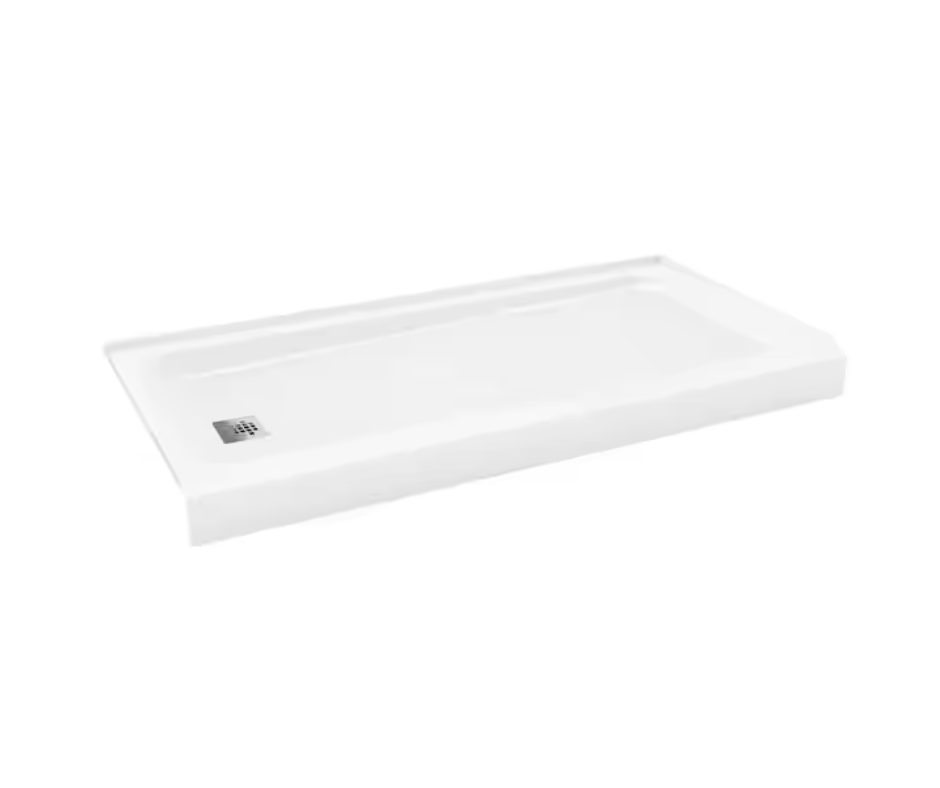 Bootz Industries ShowerCast 60 in. x 30 in. Single Threshold Shower Pan in White Includes Square Chrome Shower Drain Kit Left Drain