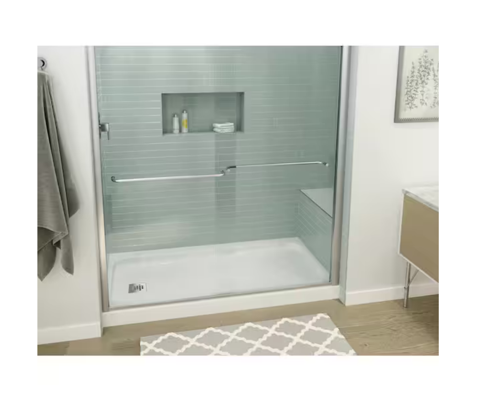 Bootz Industries ShowerCast 60 in. x 30 in. Single Threshold Shower Pan in White Includes Square Chrome Shower Drain Kit Left Drain