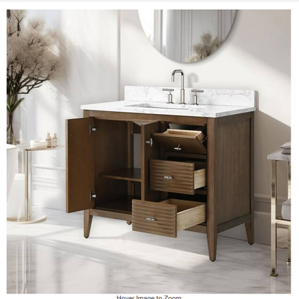 (T) Vanity Art 36" Single Sink Walnut & Marble Top Vanity
