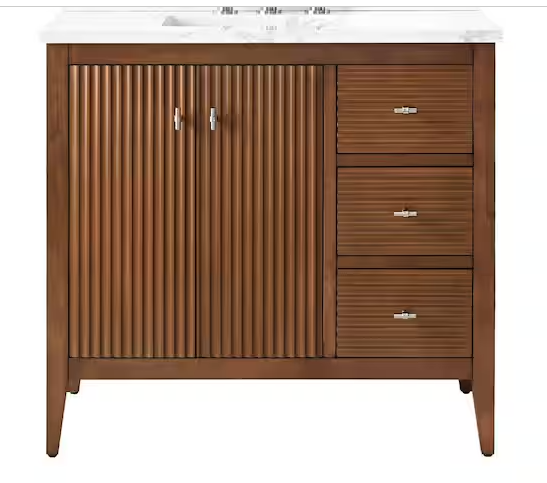 (T) Vanity Art 36" Single Sink Walnut & Marble Top Vanity