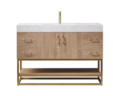 (U) Vinnova Alistair 48" Single Sink Oak Vanity & Stone Top