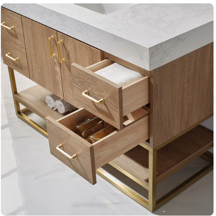 (U) Vinnova Alistair 48" Single Sink Oak Vanity & Stone Top