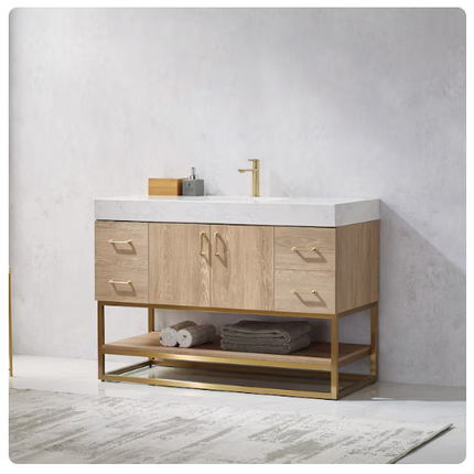 (U) Vinnova Alistair 48" Single Sink Oak Vanity & Stone Top