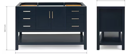 (V) Ariel Magnolia 54" Midnight Blue Bathroom Vanity Base Cabinet without Top