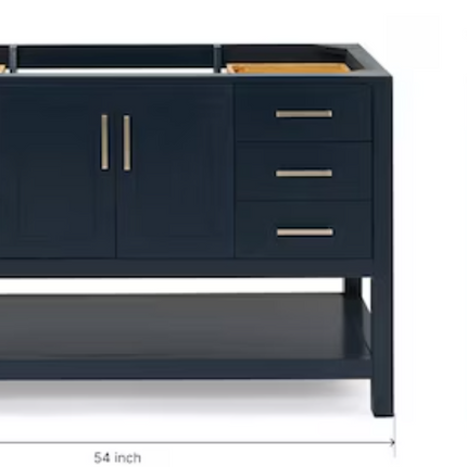 (V) Ariel Magnolia 54" Midnight Blue Bathroom Vanity Base Cabinet without Top