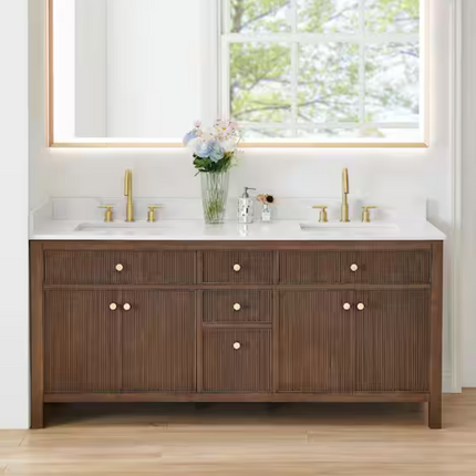 (W) Altair Cerrito 72" Double Sink Oak Vanity & Stone Top