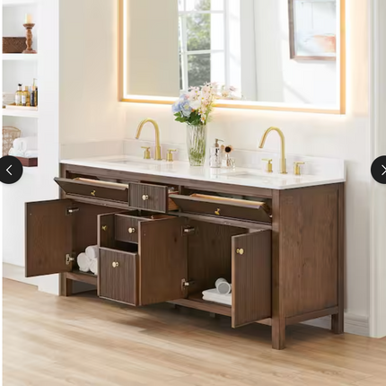 (W) Altair Cerrito 72" Double Sink Oak Vanity & Stone Top