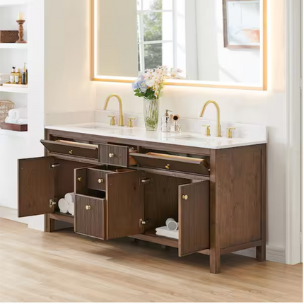 (W) Altair Cerrito 72" Double Sink Oak Vanity & Stone Top
