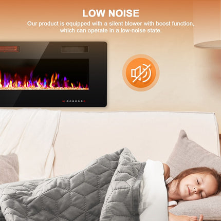 R.W.FLAME 50-in Black Wall Mount Ultra Slim LED Electric Fireplace with Remote Control