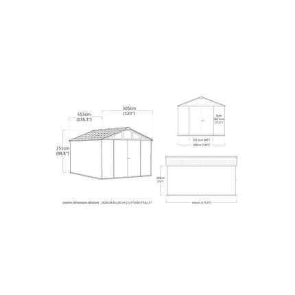 Keter Stronghold 2.0 10 ft. W x 15 ft. D Resin Plastic Outdoor Storage Shed with Floor (150 sq. ft.) in Grey