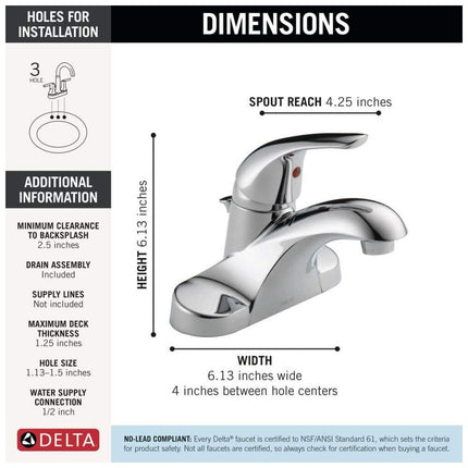 Delta Foundations 4 in. Centerset Single-Handle Bathroom Faucet in Chrome B510LF-PPU-ECO