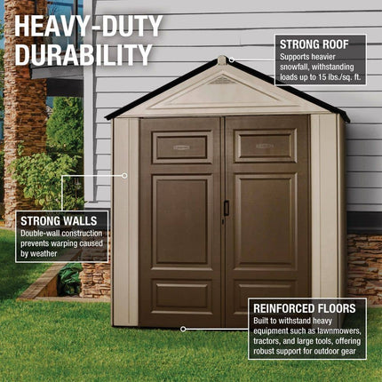 Rubbermaid Big Maximum Junior, 3 ft. 5 in. x 7 ft. W x 8 ft. D Plastic Storage Shed, 147 sq. ft.