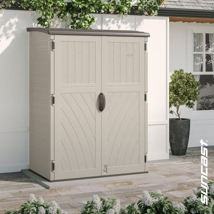 Suncast 4 ft. 5 in. W x 2 ft. 7.5 in. D x 6 ft. H Large Plastic Resin Vertical Outdoor Storage Cabinet Shed in Vanilla (Beige) (BMS5725)