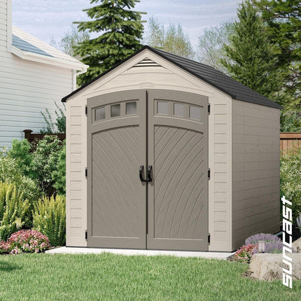 Suncast Vista 7 ft. W x 7 ft. D Plastic Resin Storage Shed with Floor (50 sq. ft.) in Colonnade (Beige) (BMS7705)