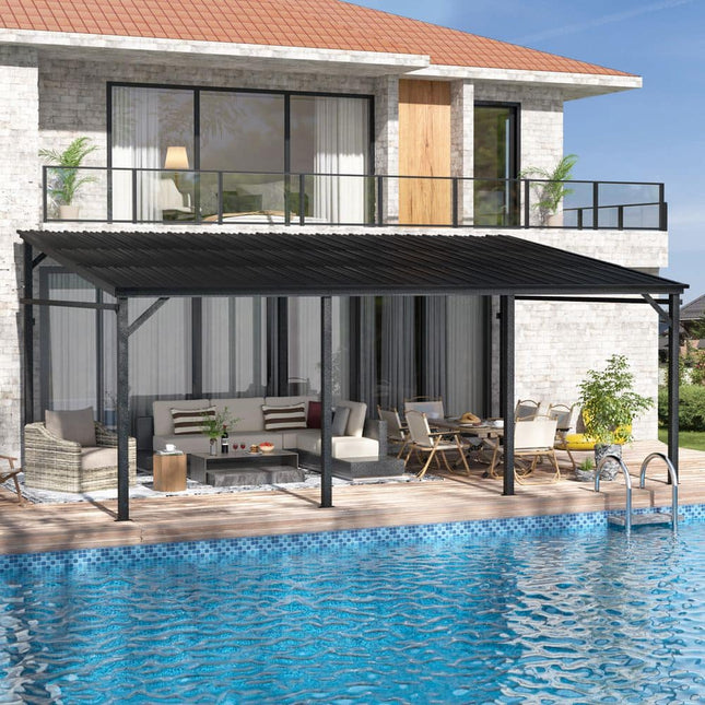 VEIKOUS 20 ft. x 12 ft. Metal Patio Covers with Sloped Roof Wall-Mounted Gazebo Pergola