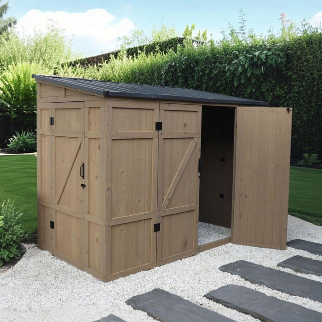 VEIKOUS 8 ft. W x 4 ft. D Outdoor Storage Lean-to Wood Shed with Sloped Roof and Lockable Doors (32 sq. ft)