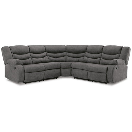 Partymate reclining sectional — recliners closed, front view