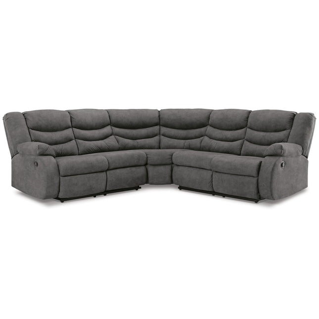 Partymate reclining sectional — recliners closed, front view