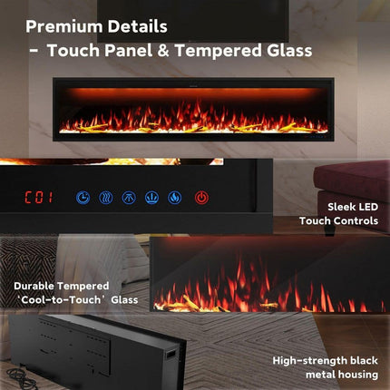 Clihome 74 in. W Wall-Mounted/Inserted Electric Fireplace in Metal Black CL-BI74Z