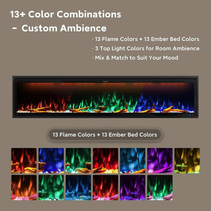 Clihome 74 in. W Wall-Mounted/Inserted Electric Fireplace in Metal Black CL-BI74Z