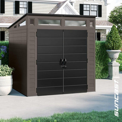 Suncast Modernist 7 ft. W x 7 ft. D Plastic Resin Storage Shed with Floor (53 sq. ft.) in Stoney (Gray) (BMS7782)