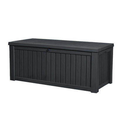 Keter Rockwood 150 Gal. Large Resin Outdoor Storage Deck Box with Bench Lid, Grey (257305)