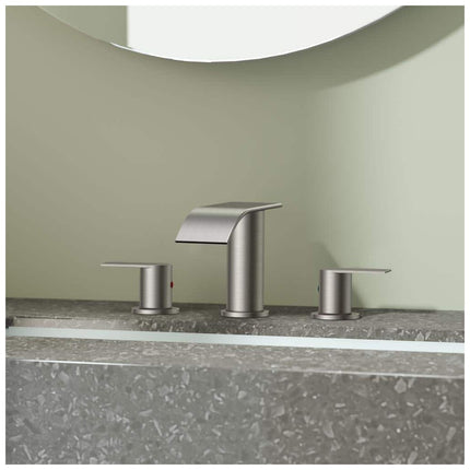 androme 8 in. Widespread Double Handle Bathroom Faucet with Metal Drain in Brushed Nickel A31A7BN