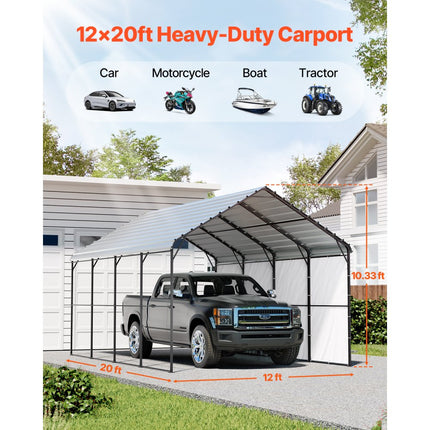 VEVOR Heavy Duty Metal Carport 12 x 20 ft With Galvanized Steel Frame & Roof