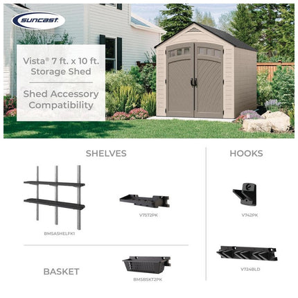 Suncast Vista 7 ft. W x 10 ft. D Plastic Resin Storage Shed with Floor (74 sq. ft.) in Colonnade (Beige)