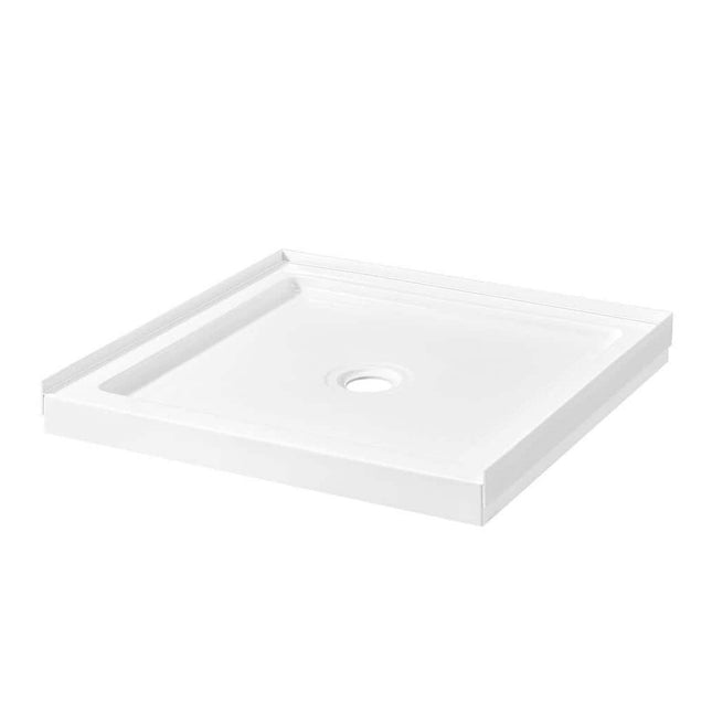 OVE Decors 34 in. L x 32 in. W Alcove or Corner Shower Pan Base Square with Center Drain, White Acrylic, Reversible Design 15SBR-BALI34-WH