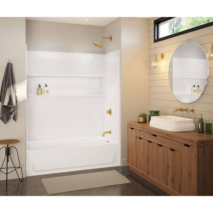 Bootz Industries NexTile 60 in. W x 32 in. D x 60 in. H Four-Piece Direct-to-Stud Composite Alcove Tub Surround in White Z041-5200-00