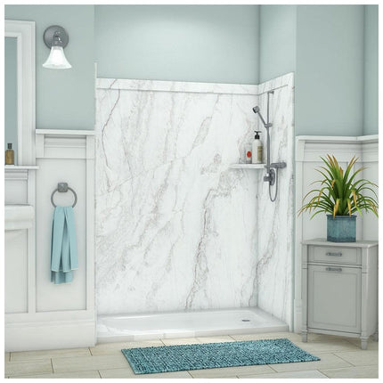 FlexStone Royale 36 in. x 60 in. x 80 in. 11-Piece Easy Up Adhesive Alcove Bathtub/Shower Wall Surround in Calypso