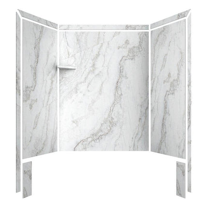 FlexStone Royale 36 in. x 60 in. x 80 in. 11-Piece Easy Up Adhesive Alcove Bathtub/Shower Wall Surround in Calypso
