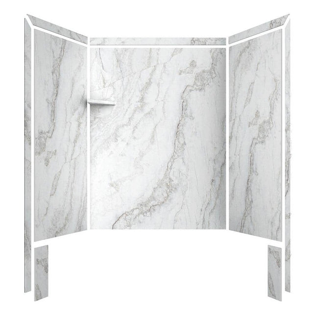 FlexStone Royale 36 in. x 60 in. x 80 in. 11-Piece Easy Up Adhesive Alcove Bathtub/Shower Wall Surround in Calypso