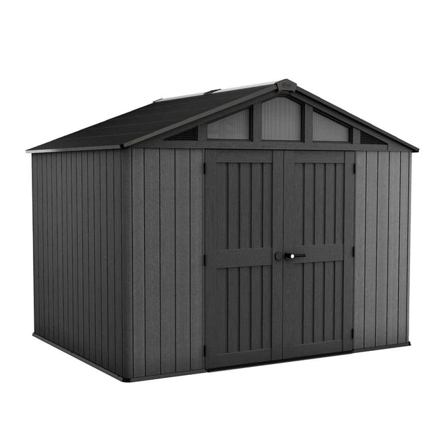 Keter Stronghold 2.0 10 ft. W x 8 ft. D Resin Plastic Shed with Floor (74 sq. ft.) in Grey