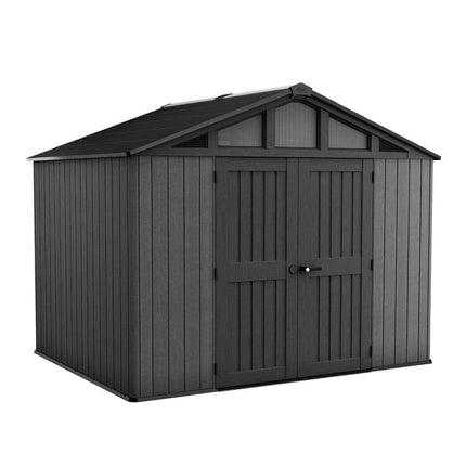 Keter Stronghold 2.0 10 ft. W x 8 ft. D Resin Plastic Shed with Floor, 74 sq. ft., in Grey, 259302