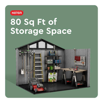 Keter Stronghold 2.0 10 ft. W x 8 ft. D Resin Plastic Shed with Floor, 74 sq. ft., in Grey, 259302