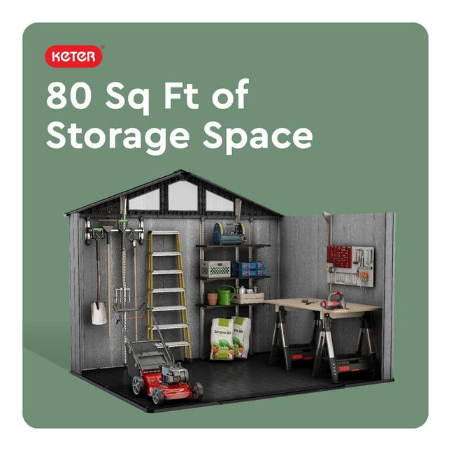 Keter Stronghold 2.0 10 ft. W x 8 ft. D Resin Plastic Shed with Floor, 74 sq. ft., in Grey, 259302