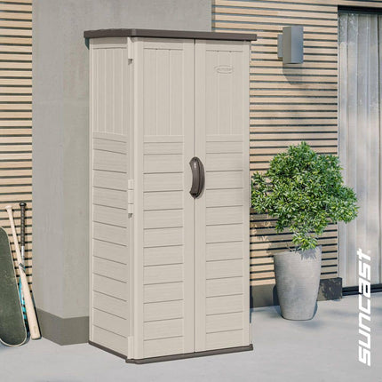 Suncast 2 ft. 8.25 in. W x 2 ft. 1.5 in. D x 6 ft. H Plastic Resin Outdoor Storage Cabinet Shed in Vanilla Beige, BMS1250
