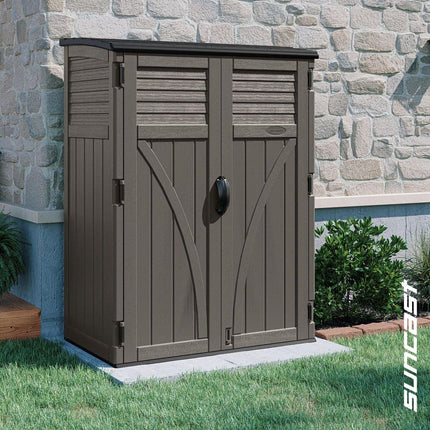 Suncast 4 ft. 5 in. W x 2 ft. 7.5 in. D x 6 ft. H Large Plastic Resin Vertical Outdoor Storage Cabinet Shed in Stoney (Gray) (BMS5700SB)