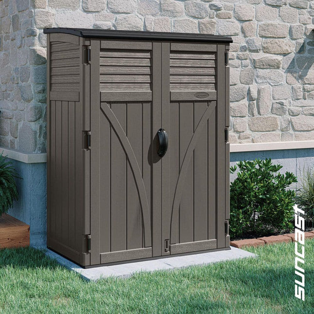 Suncast 4 ft. 5 in. W x 2 ft. 7.5 in. D x 6 ft. H Large Plastic Resin Vertical Outdoor Storage Cabinet Shed in Stoney (Gray) (BMS5700SB)