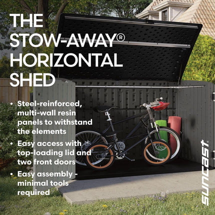 Suncast Stow-Away 4 ft. W x 6 ft. D Plastic Resin Horizontal Storage Shed, 22 sq. ft., in Peppercorn Gray and Passive White, BMS4780D