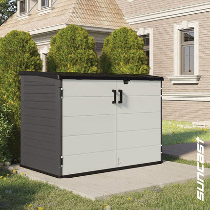 Suncast Stow-Away 4 ft. W x 6 ft. D Plastic Resin Horizontal Storage Shed, 22 sq. ft., in Peppercorn Gray and Passive White, BMS4780D