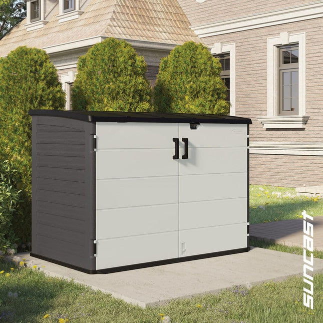 Suncast Stow-Away 4 ft. W x 6 ft. D Plastic Resin Horizontal Storage Shed, 22 sq. ft., in Peppercorn Gray and Passive White, BMS4780D