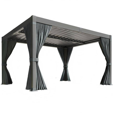 VIWAT 12 ft. W x 10 ft. D Aluminum Pergola with Adjustable Louvered Roof, Waterproof Curtains and Nets