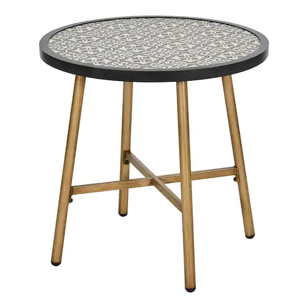 Hampton Bay Mix and Match Round Metal Outdoor Bistro Table with Ceramic Tile Top