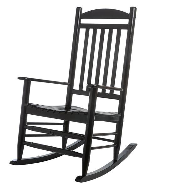 Hampton Bay Patio Black Wood Outdoor Rocking Chair - Black